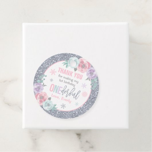 Winter ONEderland roze en zilver Birthday Decor Bedankjes Labels (In situ)