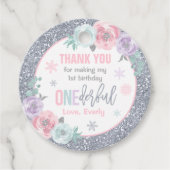 Winter ONEderland roze en zilver Birthday Decor Bedankjes Labels (Voorkant)
