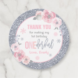 Winter ONEderland roze en zilver Birthday Decor Bedankjes Labels