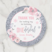 Winter ONEderland roze en zilver Birthday Decor Bedankjes Labels (Voorkant)