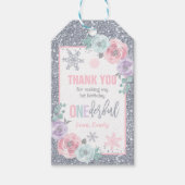 Winter ONEderland roze en zilver Birthday Favor Cadeaulabel (Voorkant)