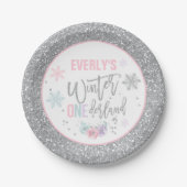 Winter ONEderland roze en zilver Bord (Voorkant)