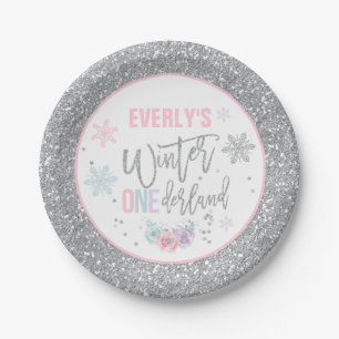 Winter ONEderland roze en zilver Bord