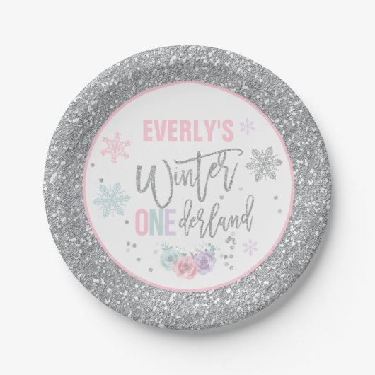 Winter ONEderland roze en zilver Bord (Voorkant)