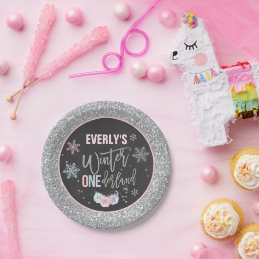 Winter ONEderland roze en zilver Bord (Feest)