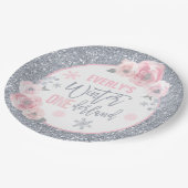 Winter ONEderland roze en zilverkleuringen Papieren Bordje (Gekanteld)