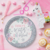 Winter ONEderland roze en zilverkleuringen Papieren Bordje (Feest)