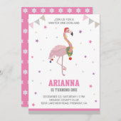 Winter ONEderland Roze Flamingo 1e verjaardag meis Kaart (Voorkant / Achterkant)