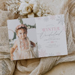 Winter Onederland Roze Glitter 1e Verjaardag Foto Kaart<br><div class="desc">Nodig vrienden en familie uit voor het verjaardagsfeest van je kleintje met deze uitnodiging voor het thema 'Winter Onederland',  met roze en zilveren sneeuwvlokken.</div>