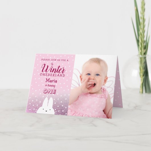 Winter Onederland Roze Glitter Foto (Voorkant)