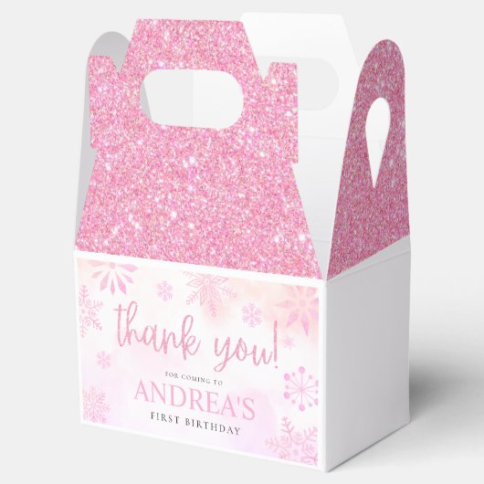 Winter ONEderland Roze Glitter Sneeuwvlok 1e Dag Bedankdoosjes (Geopend)