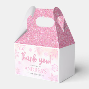 Winter ONEderland Roze Glitter Sneeuwvlok 1e Dag Bedankdoosjes