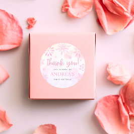 Winter ONEderland Roze Glitter Sneeuwvlok 1e Dag Ronde Sticker