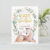 Winter ONEderland Roze Goud Meisje Herten Verjaard Kaart (Staand voorkant)