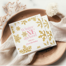 Winter Onederland Roze Goud Sneeuwvlok 1e Verjaard Servet