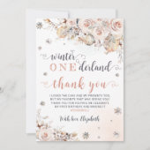 Winter Onederland Roze Goud Verjaardag Bedankkaart (Voorkant)