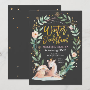 Winter ONEderland Roze Goud Woodland Herten Verjaa Kaart