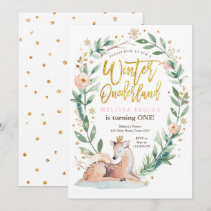 Winter ONEderland Roze Goud Woodland Herten Verjaa Kaart