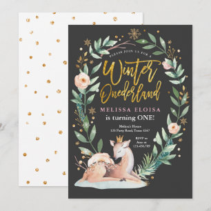 Winter ONEderland Roze Goud Woodland Herten Verjaa Kaart
