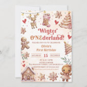 Winter Onederland Roze Kerst Cookie Uitnodiging (Voorkant)