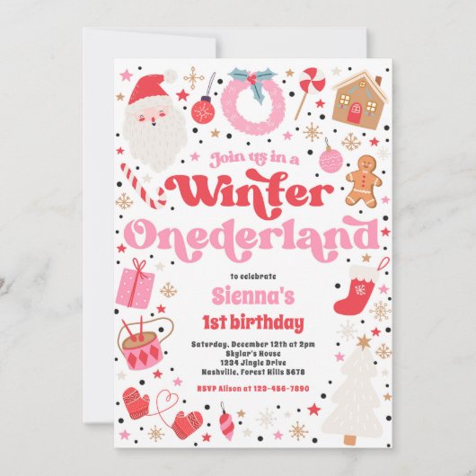 Winter ONEderland Roze kerstfeest Kaart (Voorkant)