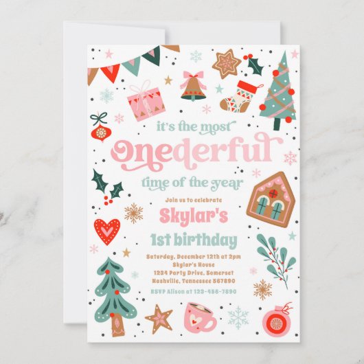 Winter ONEderland Roze kerstfeest Kaart (Voorkant)