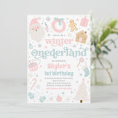 Winter ONEderland Roze kerstfeest Kaart (Staand voorkant)