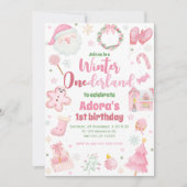 Winter ONEderland Roze Kerstverjaardag Uitnodiging (Voorkant)