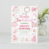 Winter ONEderland Roze Kerstverjaardag Uitnodiging (Staand voorkant)