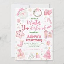 Winter ONEderland Roze Kerstverjaardag Uitnodiging