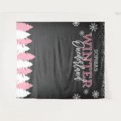 Winter Onederland Roze Krijtbord Achtergrond Wandkleed (Voorkant (horizontaal))