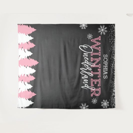 Winter Onederland Roze Krijtbord Achtergrond Wandkleed (Voorkant (horizontaal))