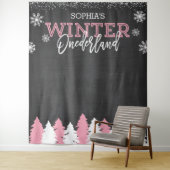 Winter Onederland Roze Krijtbord Achtergrond Wandkleed (In situ)