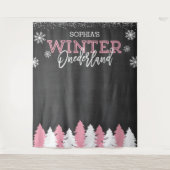 Winter Onederland Roze Krijtbord Achtergrond Wandkleed (Voorkant)
