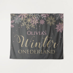 Winter Onederland roze meisje eerste verjaardag Wandkleed