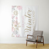 Winter Onederland roze meisje eerste verjaardag Wandkleed (In situ)