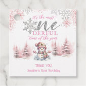 Winter ONEderland Roze Meisje Kerstmis 1e verjaard Bedankjes Labels (Voorkant)
