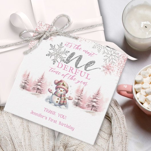 Winter ONEderland Roze Meisje Kerstmis 1e verjaard Bedankjes Labels