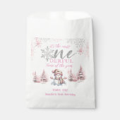 Winter ONEderland Roze Meisje Kerstmis 1e verjaard Bedankzakje (Voorkant)