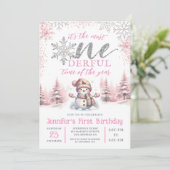 Winter ONEderland Roze Meisje Kerstmis 1e verjaard Kaart (Staand voorkant)