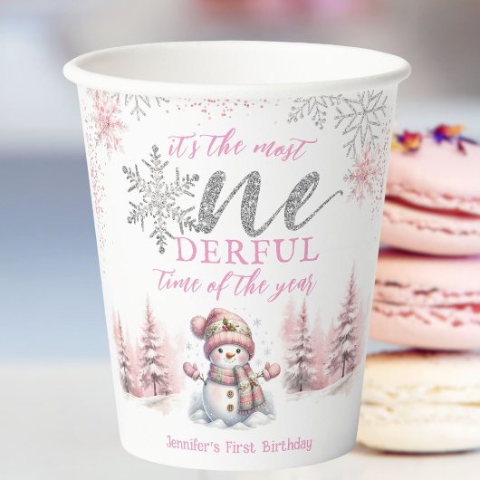 Winter ONEderland Roze Meisje Kerstmis 1e verjaard Papieren Bekers