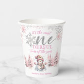 Winter ONEderland Roze Meisje Kerstmis 1e verjaard Papieren Bekers (Voorkant)