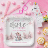Winter ONEderland Roze Meisje Kerstmis 1e verjaard Papieren Bordje (Feest)