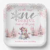 Winter ONEderland Roze Meisje Kerstmis 1e verjaard Papieren Bordje (Voorkant)