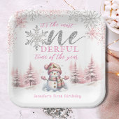 Winter ONEderland Roze Meisje Kerstmis 1e verjaard Papieren Bordje