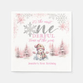 Winter ONEderland Roze Meisje Kerstmis 1e verjaard Servet (Voorkant)