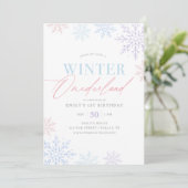 Winter Onederland Roze Paarse Glitter 1e Verjaarda Kaart (Staand voorkant)
