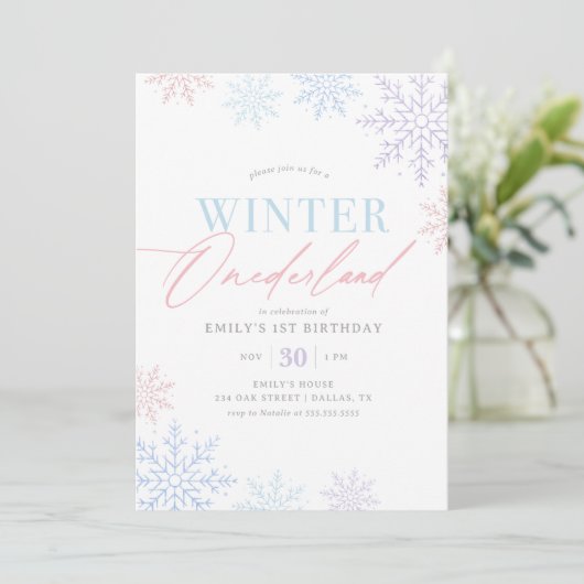 Winter Onederland Roze Paarse Glitter 1e Verjaarda Kaart (Staand voorkant)