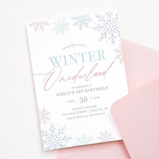 Winter Onederland Roze Paarse Glitter 1e Verjaarda Kaart