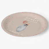 Winter Onederland Roze Pinguïn Ballon Verjaardag Papieren Bordje (Gekanteld)